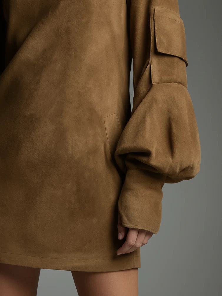 Lilly | Suede Turtleneck Mini Dress with Vintage Charm